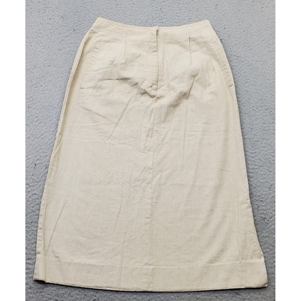 Schrader Straight & Pencil Skirt Womens 8 Tan Linen Blend Pleated Slash Pocket